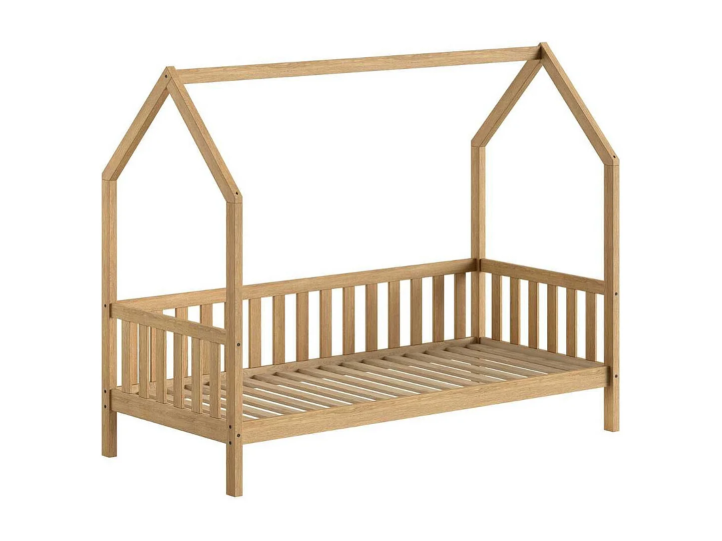 Lit cabane à barrière 90x200 en chêne massif - LEIKY