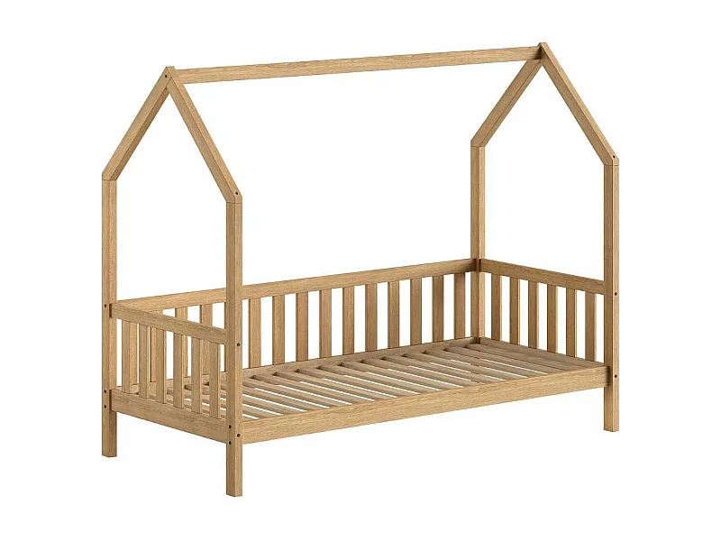 Lit cabane à barrière 90x200 en chêne massif - LEIKY