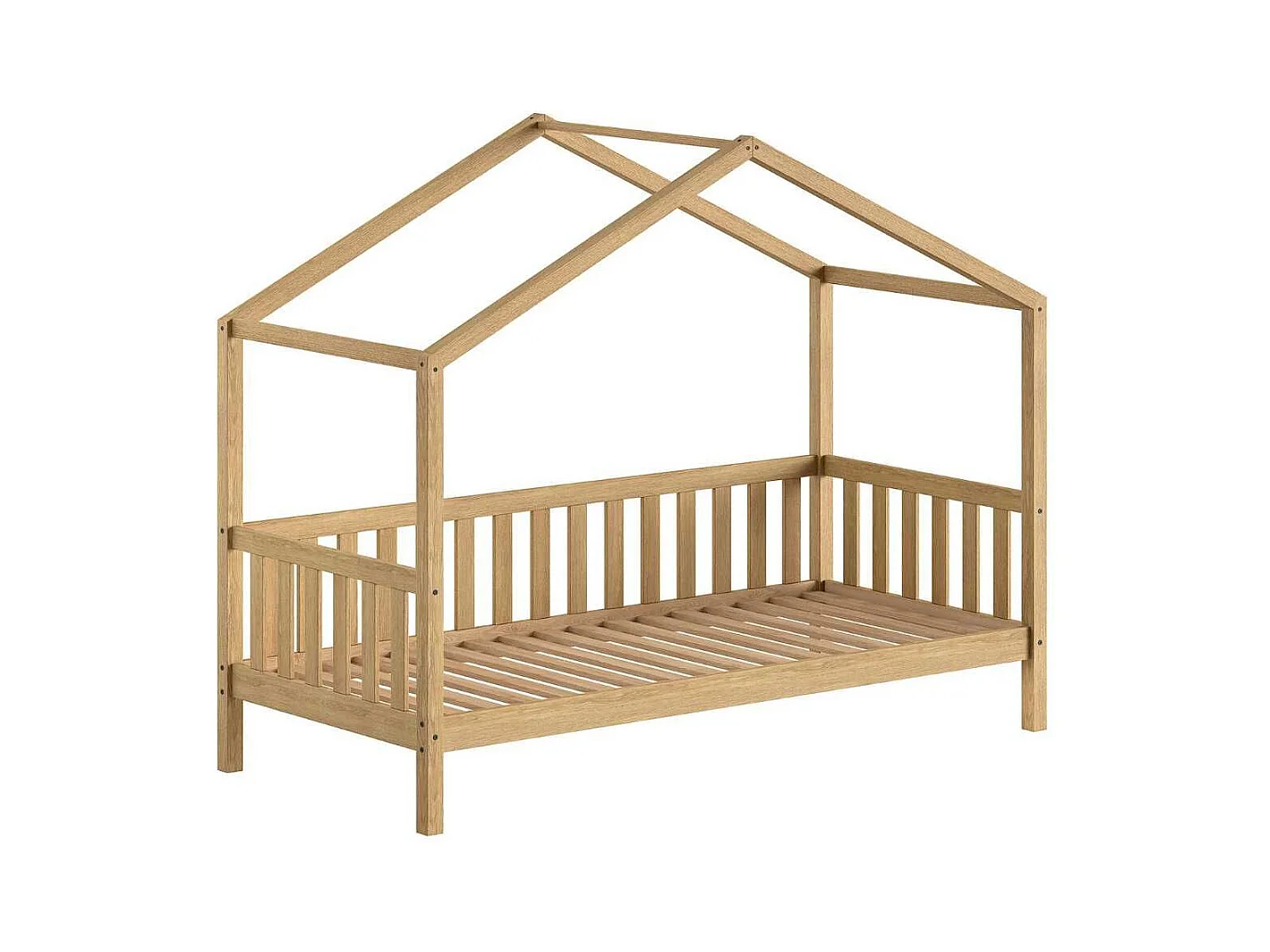 Lit maison à barrière 90x200 en chêne massif - LEIKY