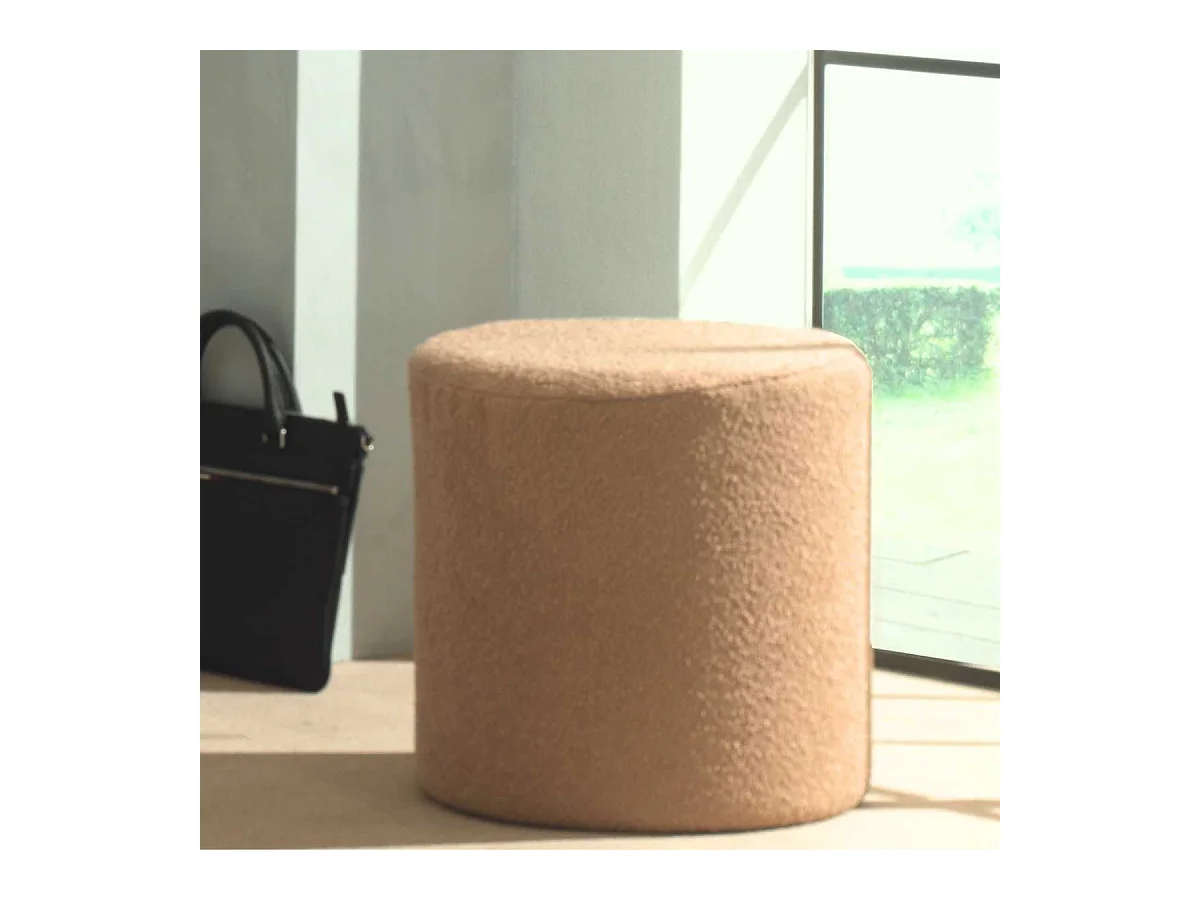 Pouf Rond 41cm Tissu Bouclé Brun - CONNIE