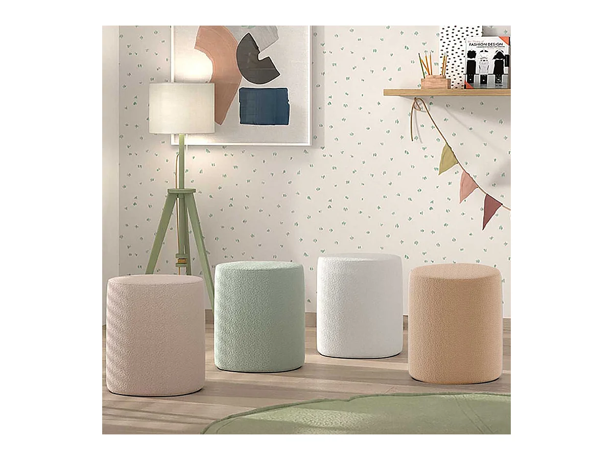 Pouf Rond 41cm Tissu Bouclé Brun - CONNIE