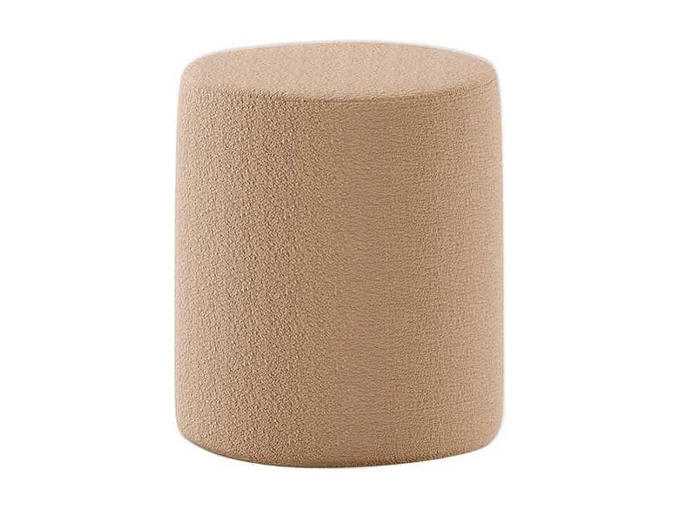 Pouf Rond 41cm Tissu Bouclé Brun - CONNIE