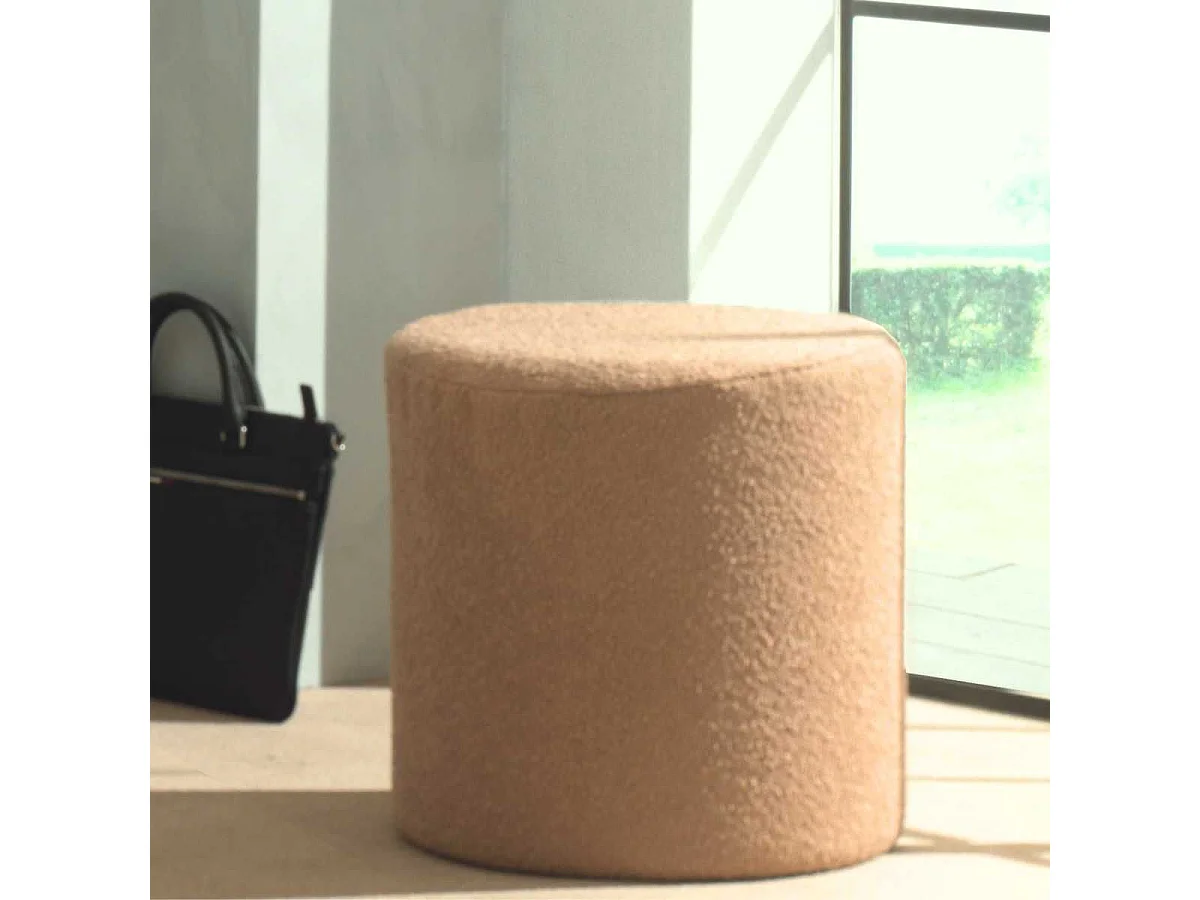 Pouf Rond 41cm Tissu Bouclé Brun - CONNIE