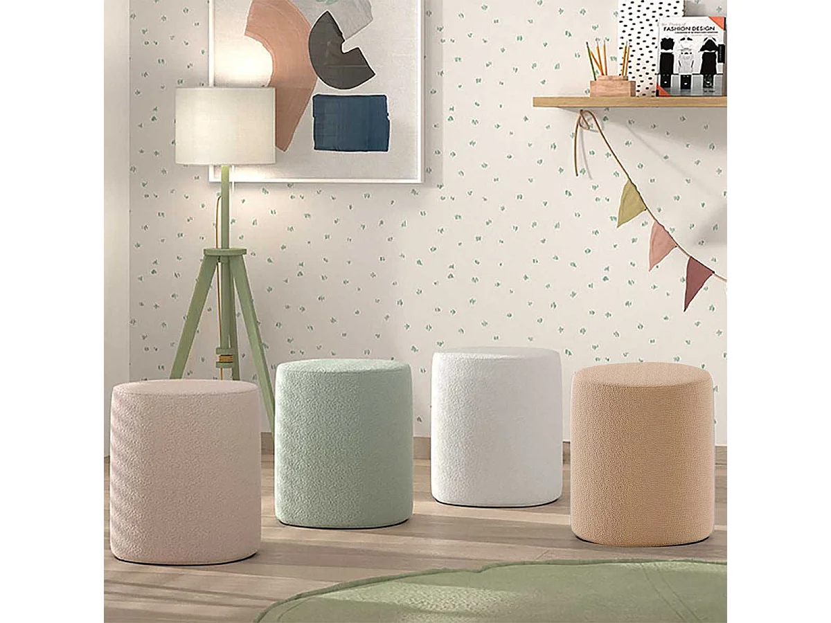 Pouf Rond 41cm Tissu Bouclé Brun - CONNIE
