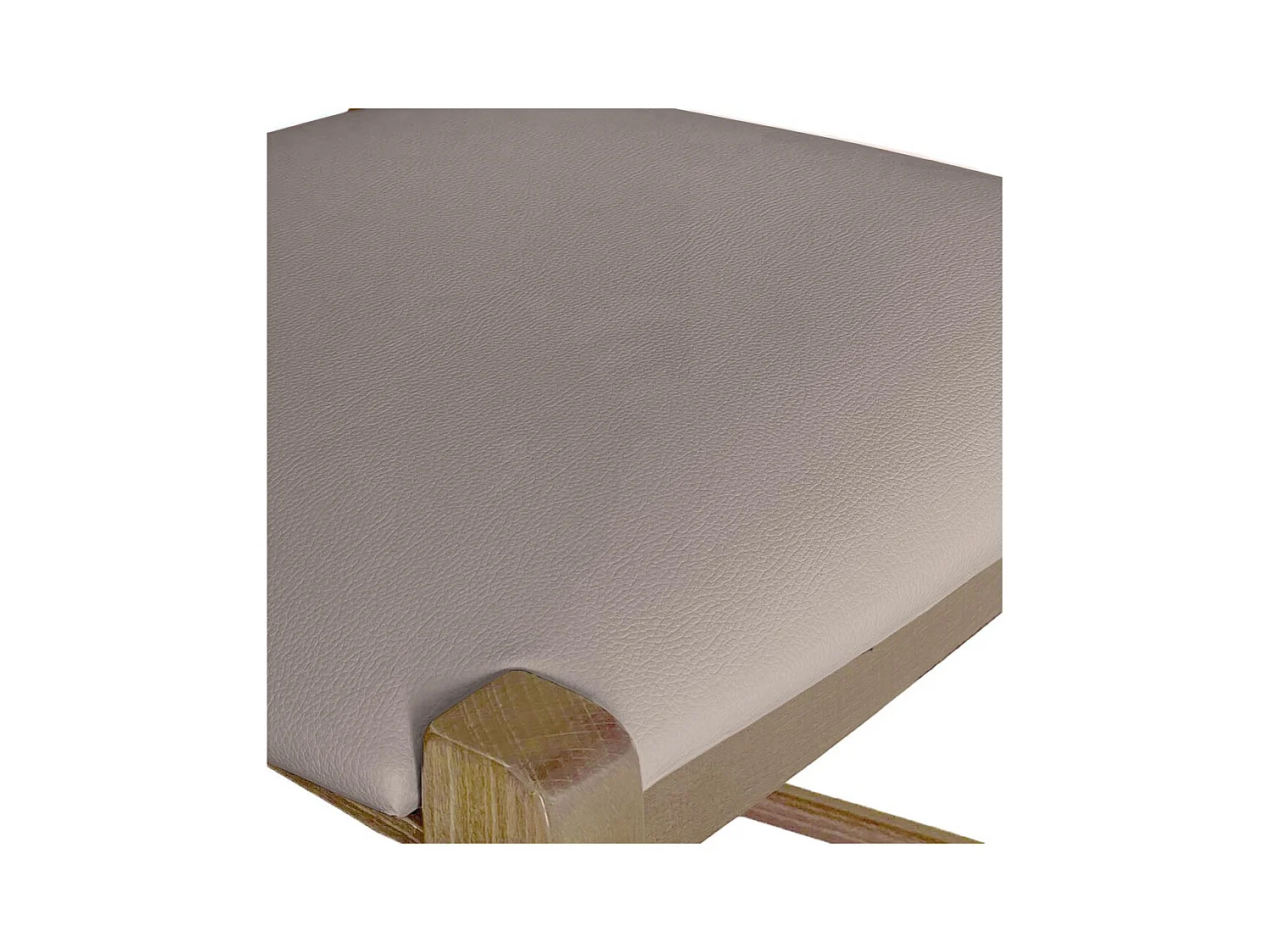 Tabouret H80 en bois de noyer clair avec poignée et assise rembourrée en similicuir gris tourterelle