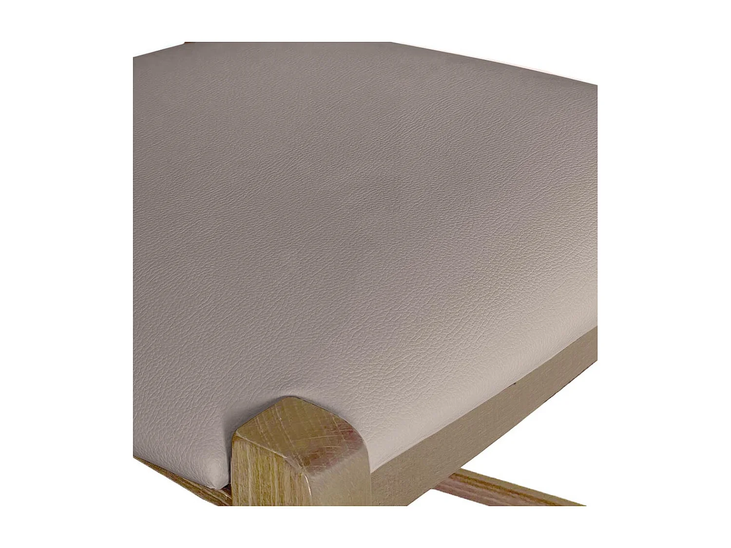 Tabouret H80 en bois de noyer clair avec poignée et assise rembourrée en similicuir gris tourterelle