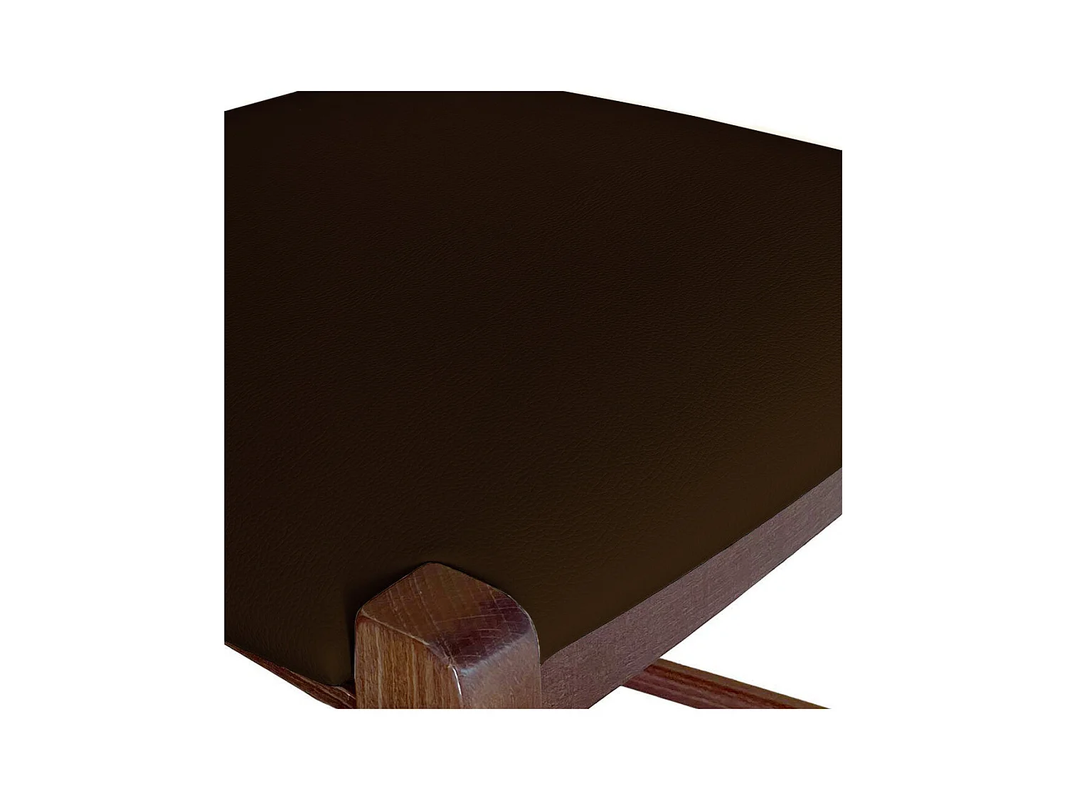 Taburete de 80 cm de altura en madera de nogal oscuro con asiento acolchado en piel sintética marrón.