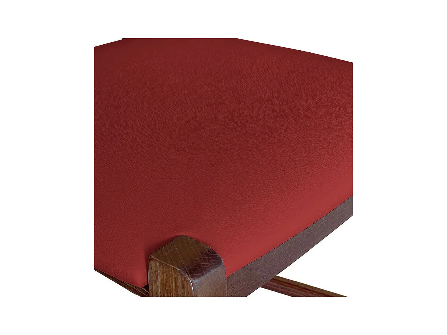 Taburete de 80 cm de altura en madera de nogal oscuro con asa y asiento acolchado en símil piel roja.