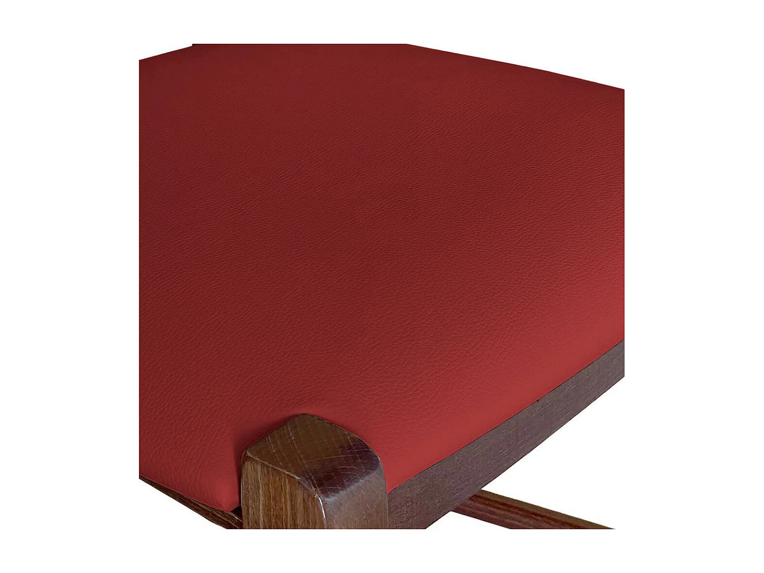 Tabouret de 80 cm de haut en bois de noyer foncé avec poignée et assise rembourrée en simili cuir rouge