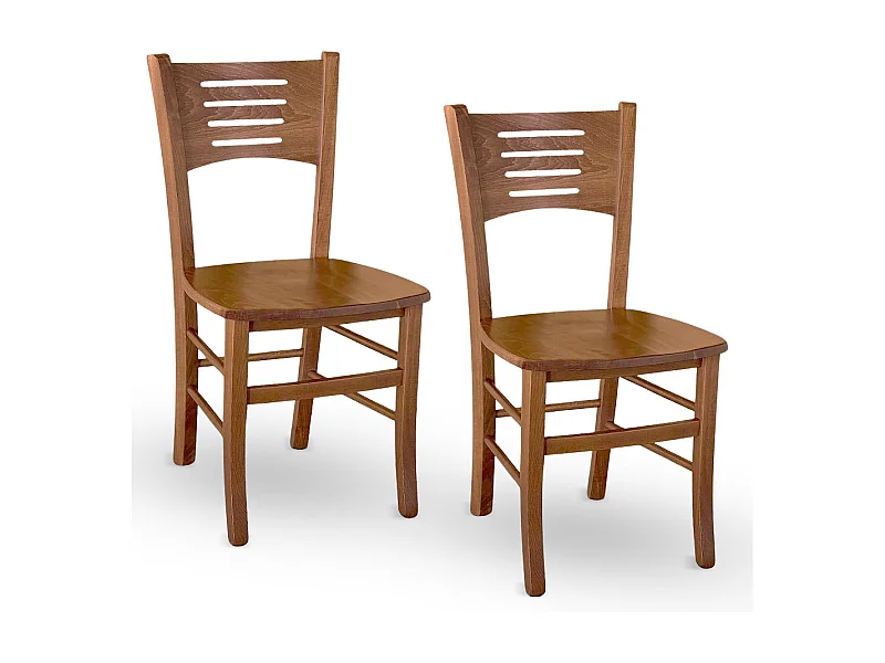 Set 2 sedie Amelia in legno di faggio finitura noce con seduta in legno massello
