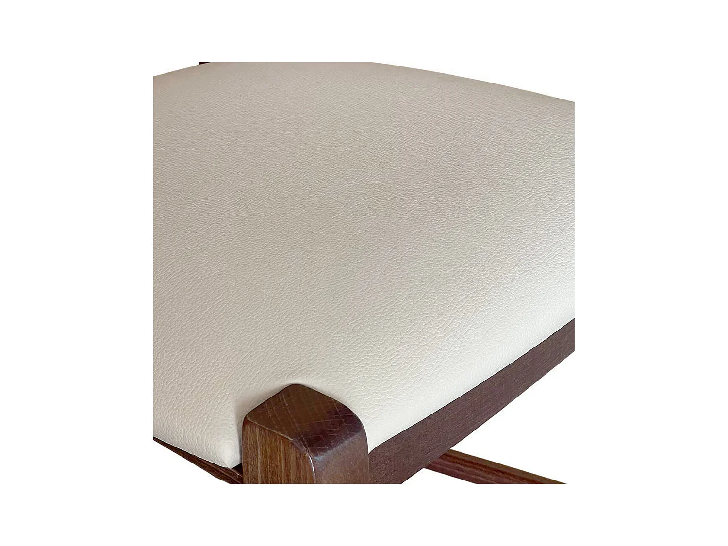 Tabouret de 80 cm de haut en bois de noyer foncé avec poignée et assise rembourrée en similicuir beige