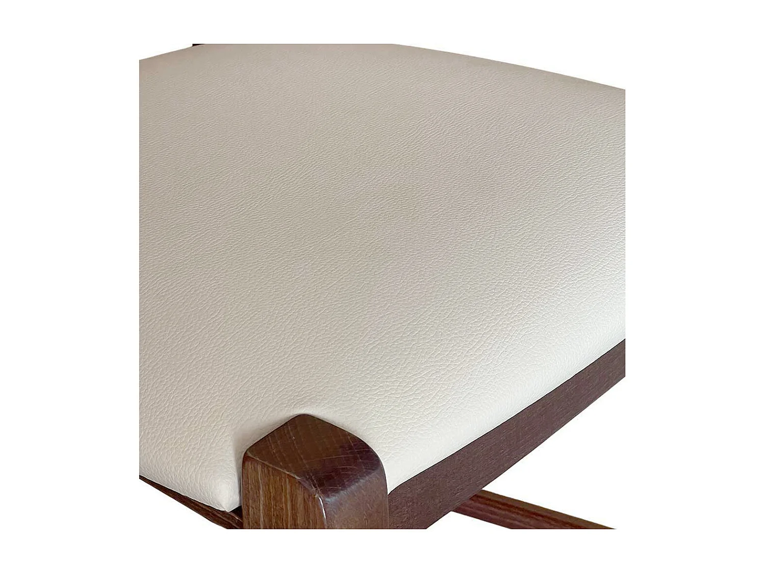 Tabouret de 80 cm de haut en bois de noyer foncé avec poignée et assise rembourrée en similicuir beige