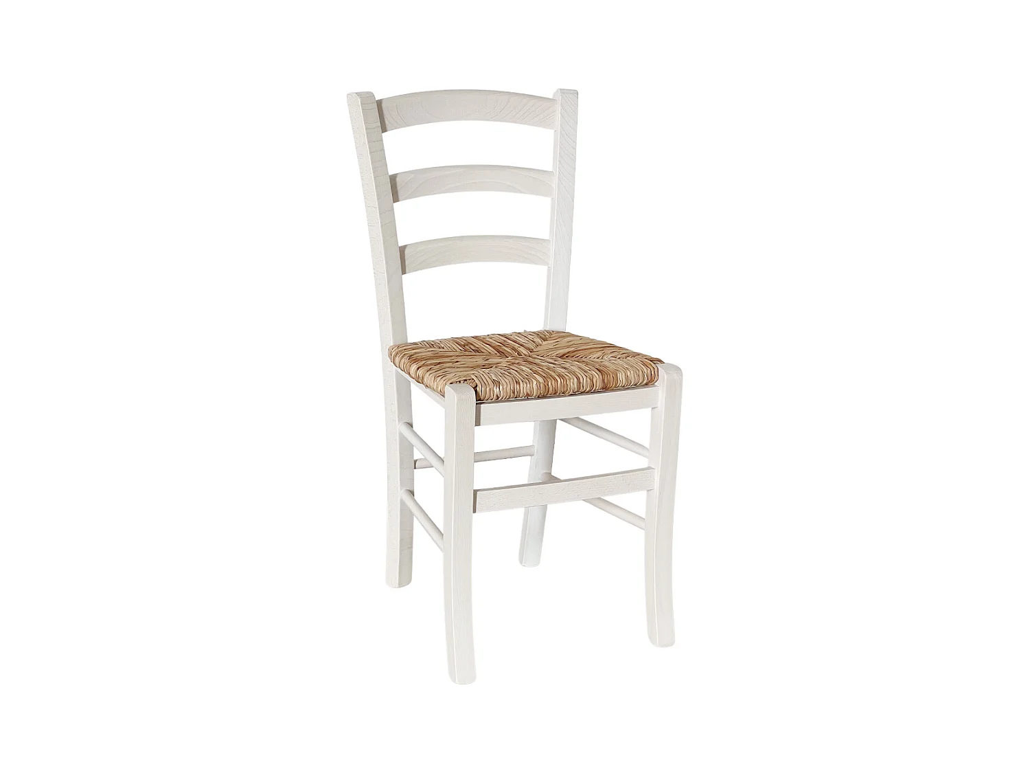 Set di 6 sedie da sala da pranzo Venezia in legno bianco con seduta in paglia