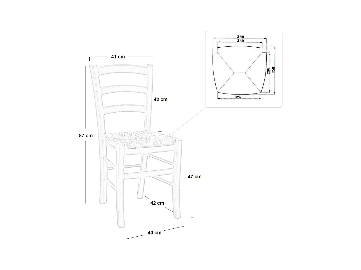 Set di 6 sedie da sala da pranzo Venezia in legno bianco con seduta in paglia