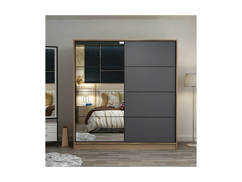 Armario Kailua T104, Roble|Antracita, 210x180x60cm, Puertas de armario: Correderas