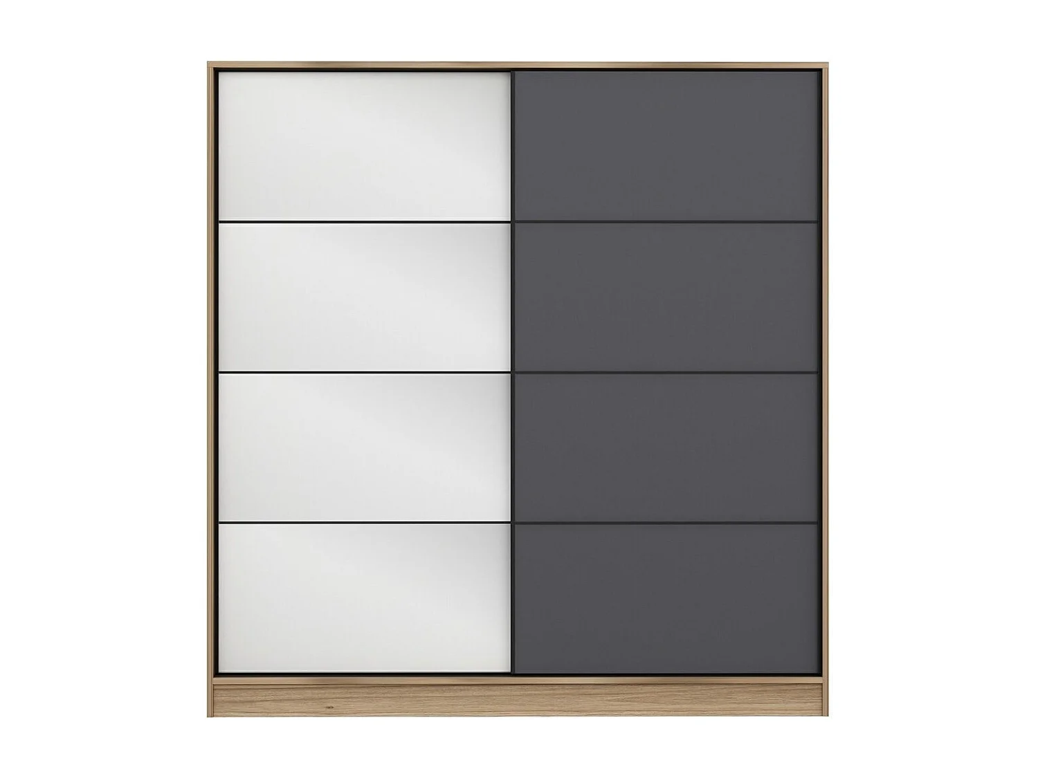 Armario Kailua T104, Roble|Antracita, 210x180x60cm, Puertas de armario: Correderas