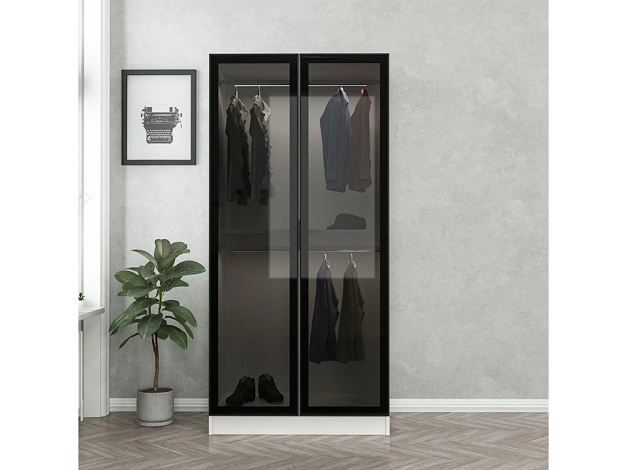 Armario Kale Glass-210 blanco negro 90x210x52 cm