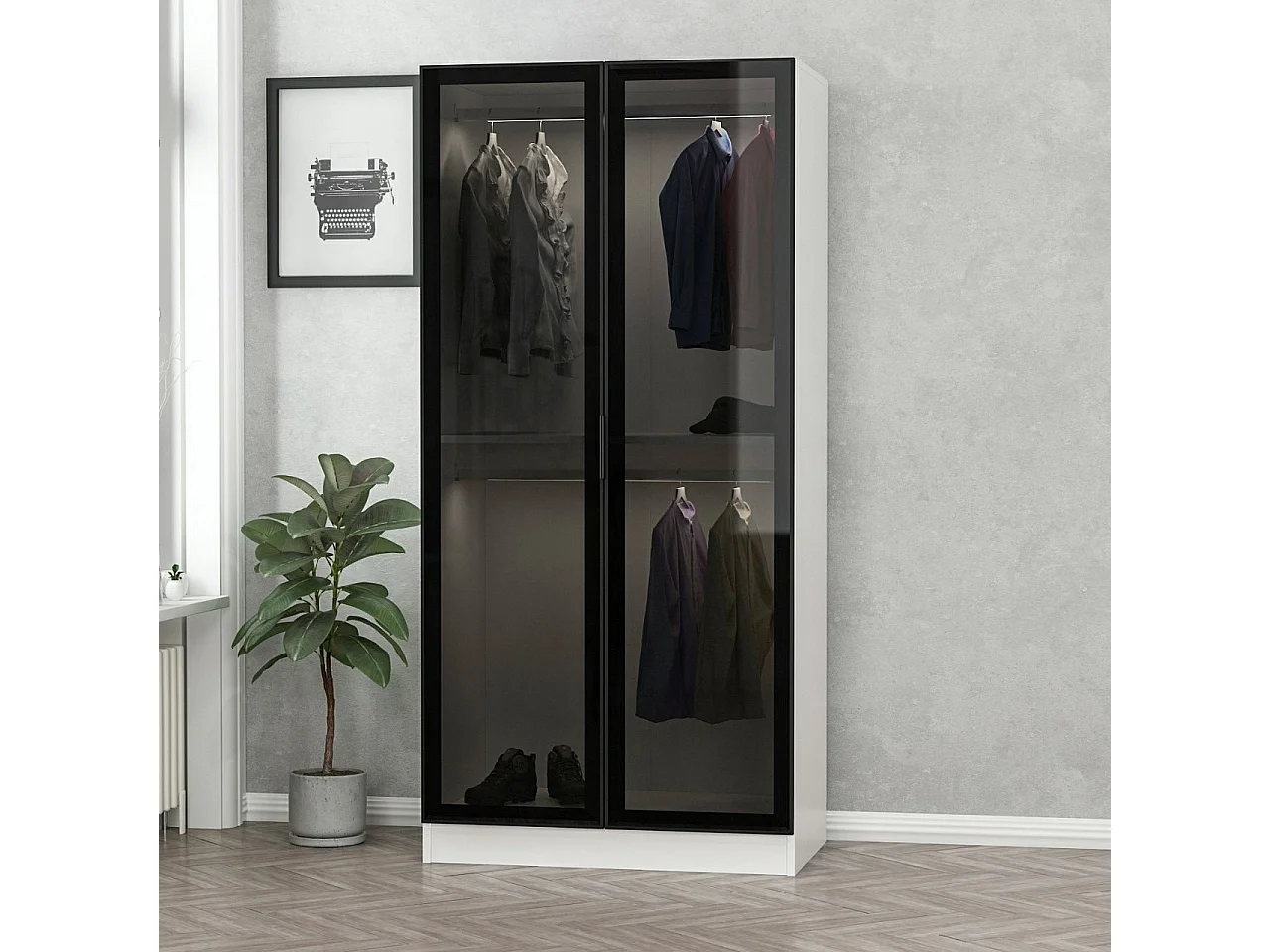 Armario Kale Glass-210 blanco negro 90x210x52 cm