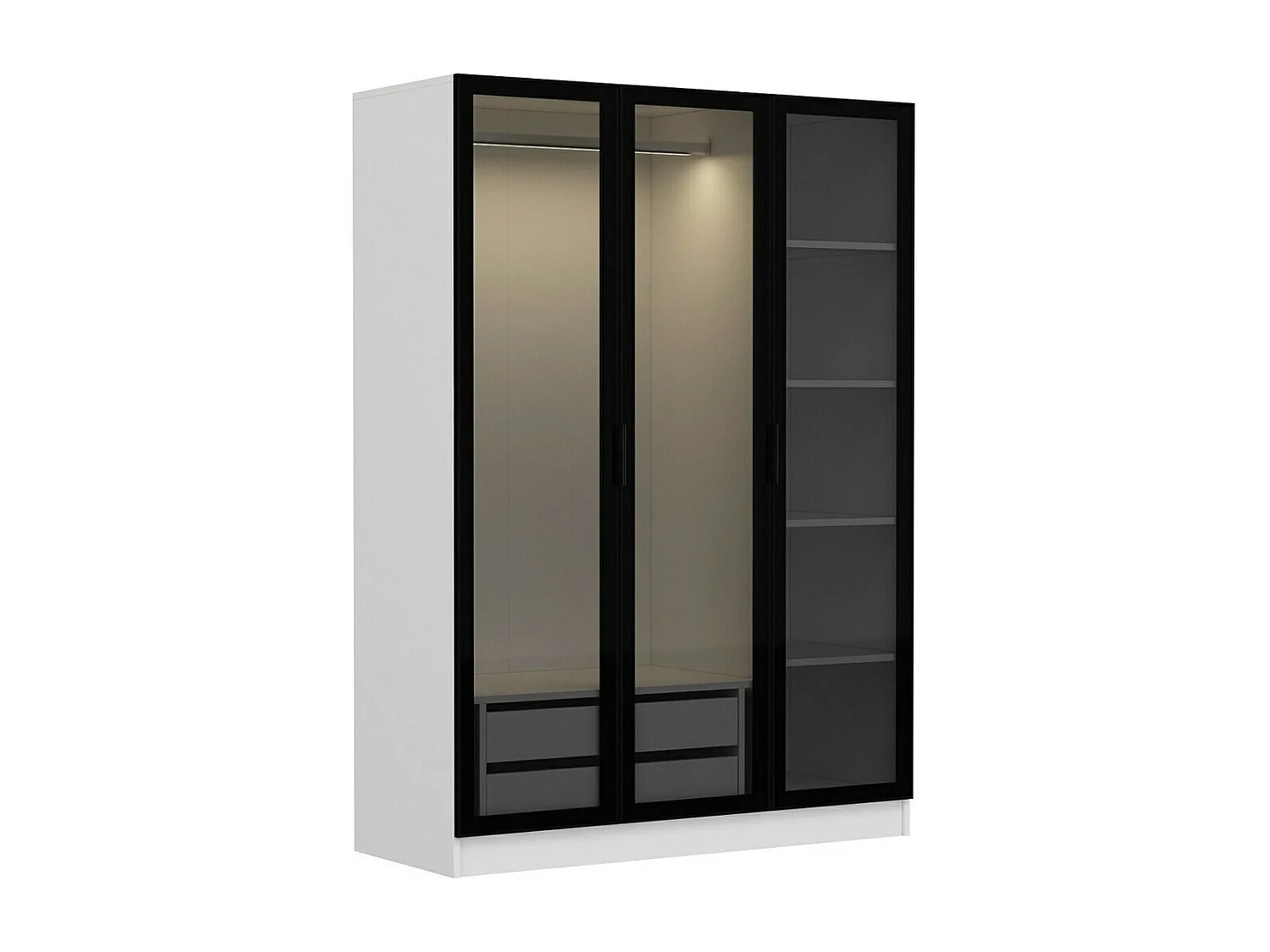 Armario Kailua S103, Negro|Blanco, 210x135x52cm, Puertas de armario: Con bisagras