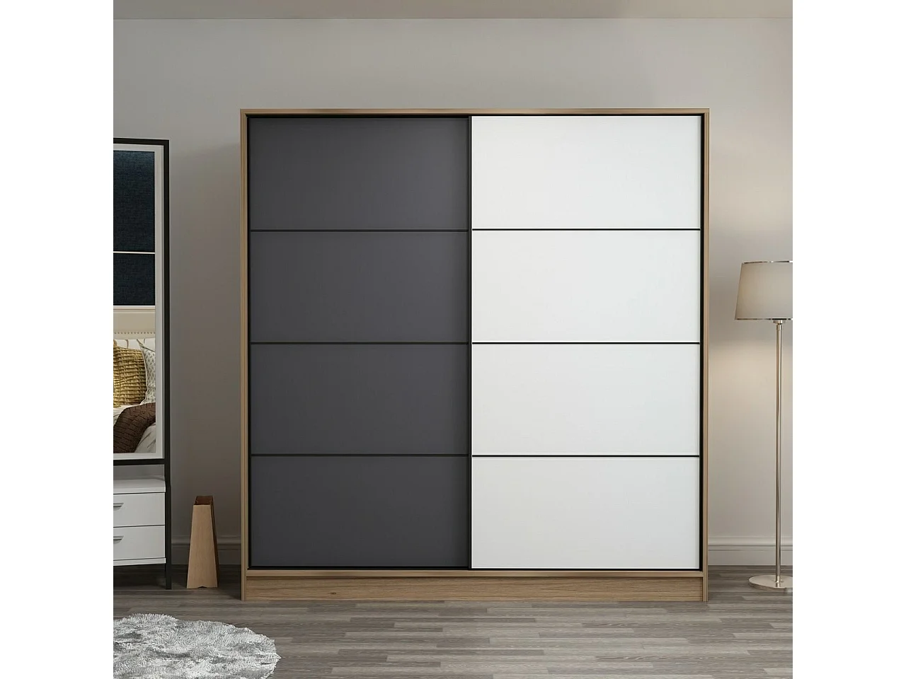 Guardaroba Kailua T102, Antracite|Bianco|Quercia, 190x180x60cm