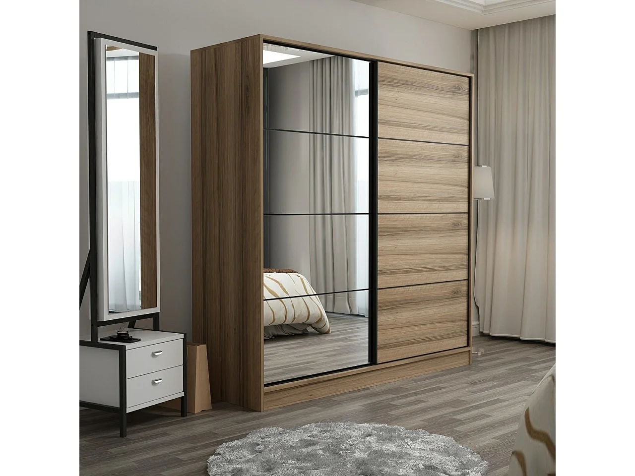 Guardaroba Kailua L333, Quercia, 190x180x60cm, Porte guardaroba: Scorrevole