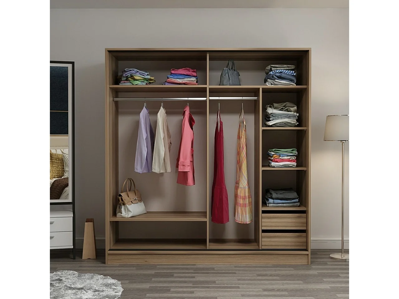 Guardaroba Kailua L333, Quercia, 190x180x60cm, Porte guardaroba: Scorrevole