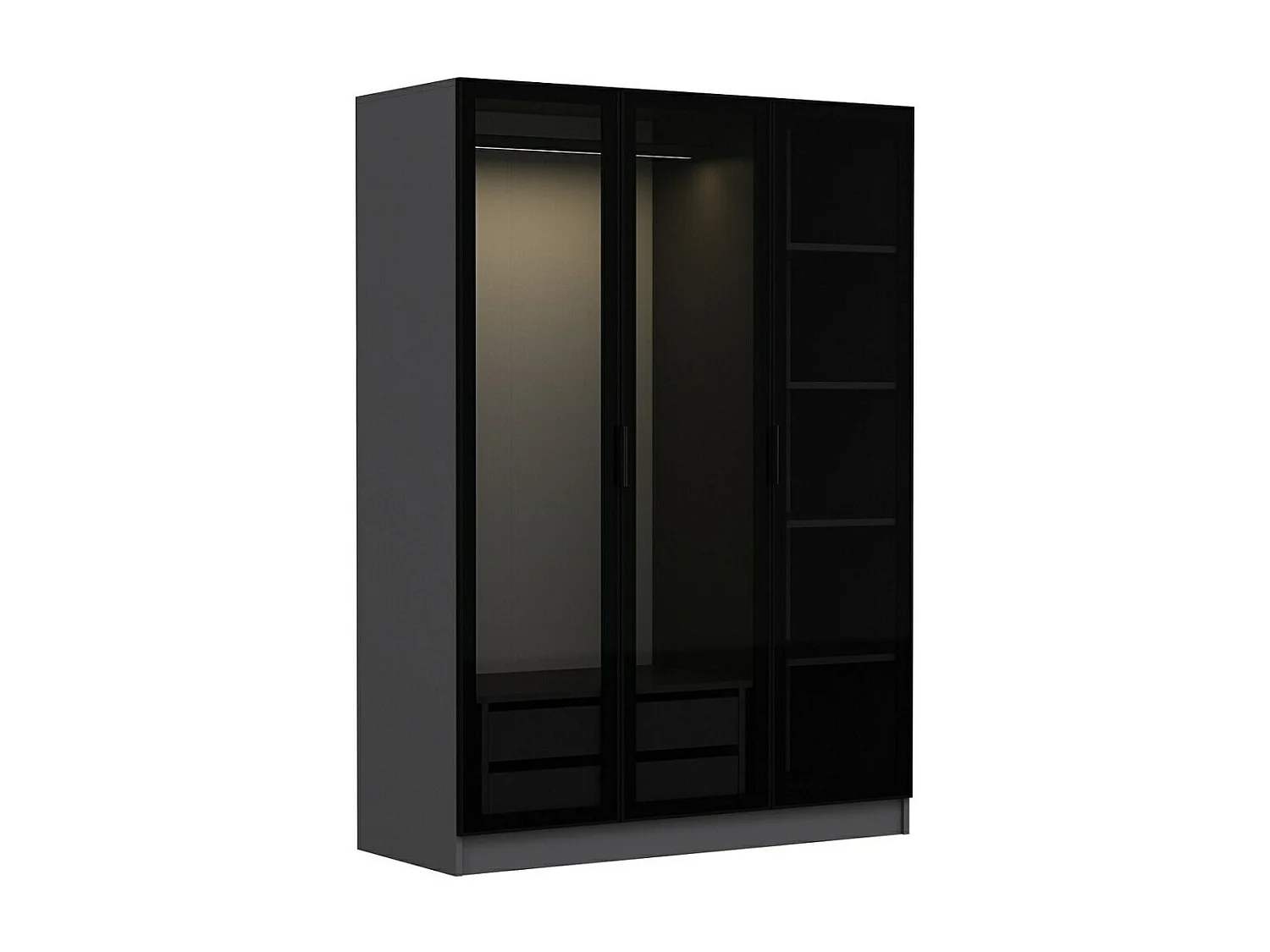Dressing 3 portes Verre fumé Noir Antipaxos L135xH190cm 1 tringle et 2 tiroirs Anthracite