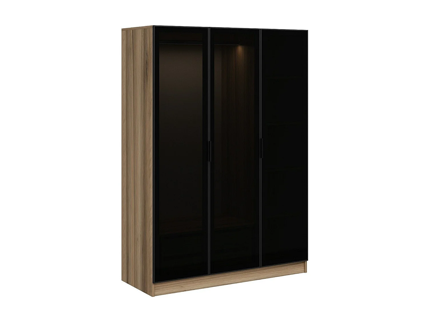 Armario Kailua S103, Roble|Negro, 210x135x52cm, Puertas de armario: Con bisagras