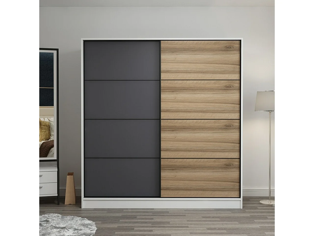 Guardaroba Kailua T102, Quercia|Bianco|Antracite, 190x180x60cm