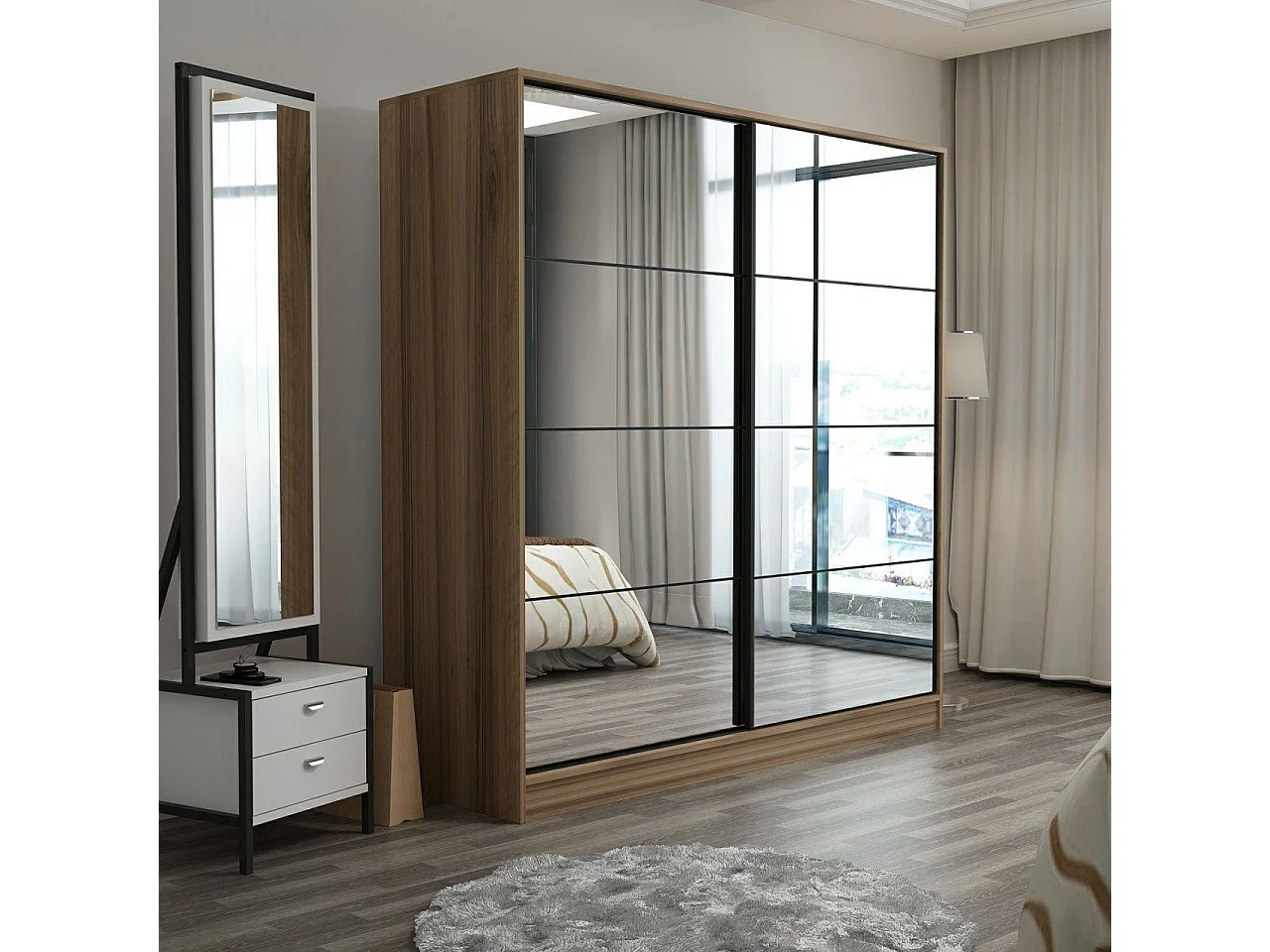 Armario Kailua T106, Roble, 210x180x60cm, Puertas de armario: Correderas