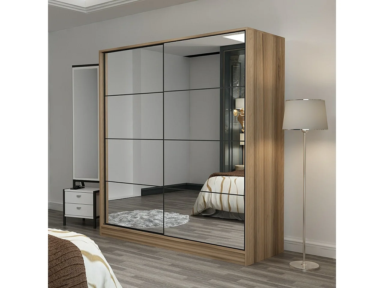 Armario Kailua T106, Roble, 210x180x60cm, Puertas de armario: Correderas