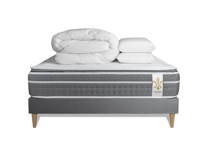 Komplettpaket Bett - Matratze 160x200 cm + Boxspringbett mit Lattenrost (im Set) + 2 Kopfkissen + Bettdecke - Trente PLUS