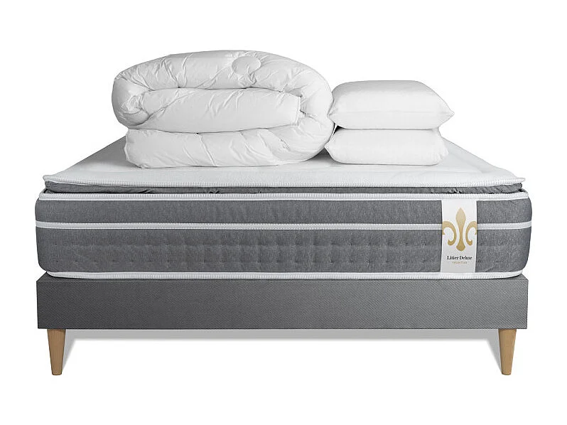 Pack cama completa - Colchón 140x200cm + Somier con láminas (kit) + 2 almohadas + Edredón - Trente PLUS