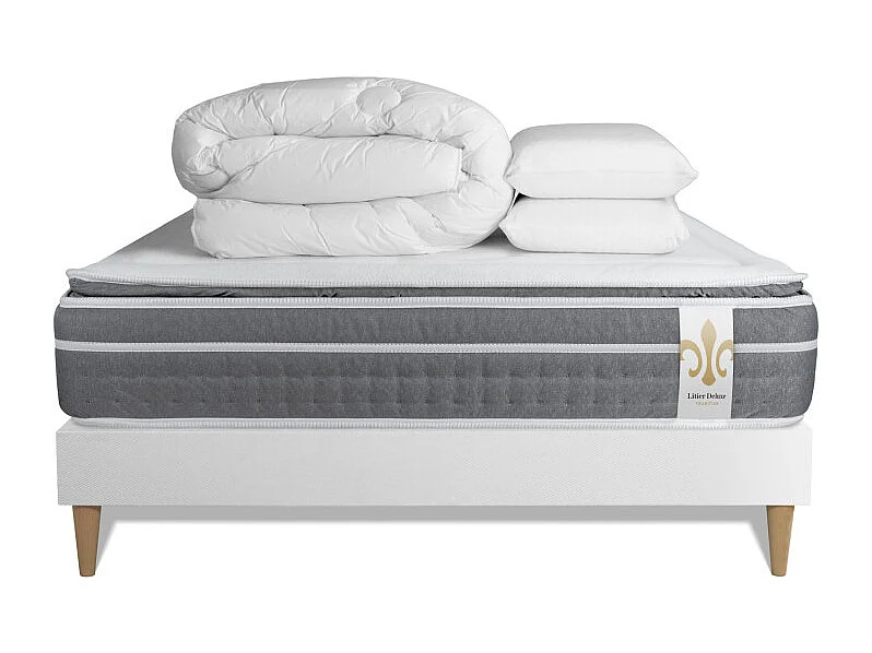 Komplettpaket Bett - Matratze 140x190 cm + Boxspringbett mit Lattenrost (im Set) + 2 Kopfkissen + Bettdecke - Trente PLUS