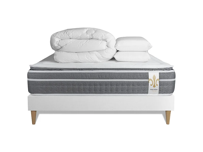 Komplettpaket Bett - Matratze 140x190 cm + Boxspringbett mit Lattenrost (im Set) + 2 Kopfkissen + Bettdecke - Trente PLUS