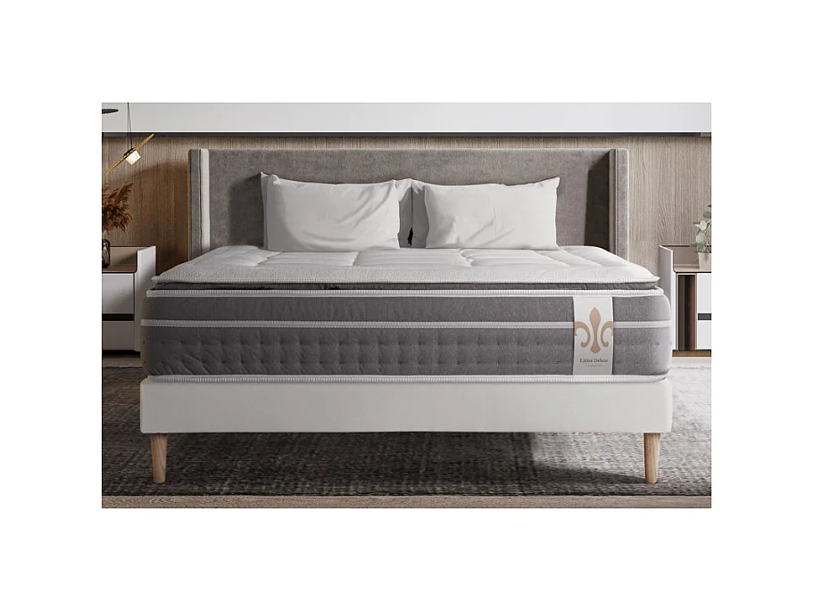 Komplettpaket Bett - Matratze 140x190 cm + Boxspringbett mit Lattenrost (im Set) + 2 Kopfkissen + Bettdecke - Trente PLUS