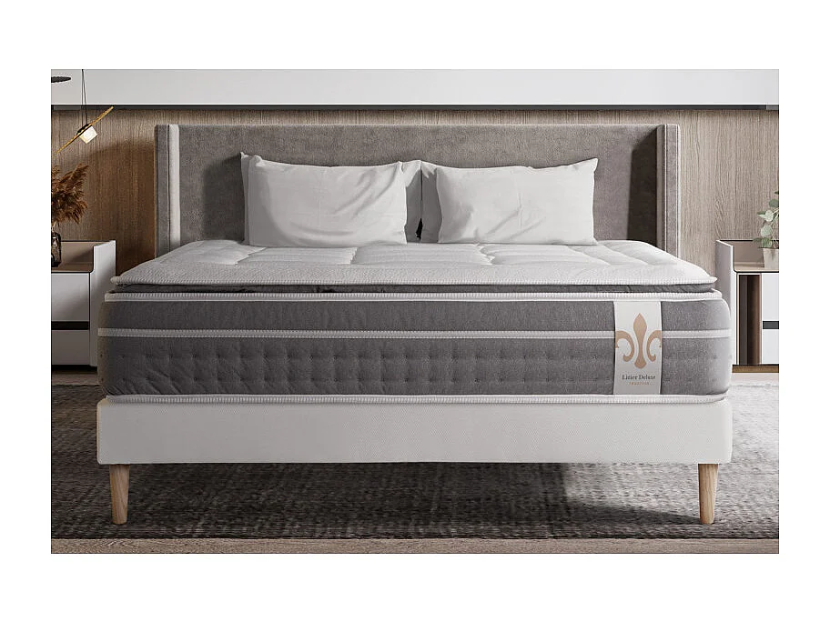 Komplettpaket Bett - Matratze 140x190 cm + Boxspringbett mit Lattenrost (im Set) + 2 Kopfkissen + Bettdecke - Trente PLUS