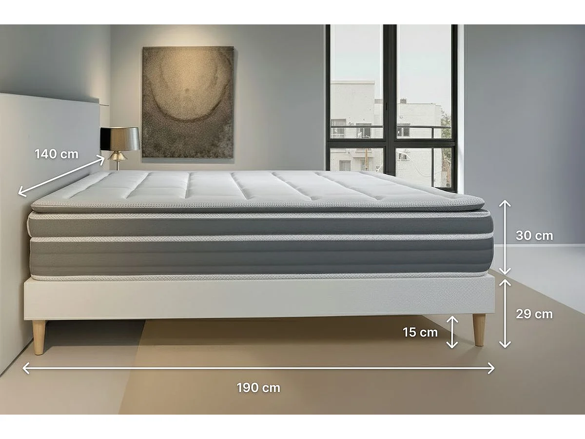Kompletny zestaw lózka - materac 140x190 cm + Sprezyna skrzyniowa z listwami (w zestawie) + 2 poduszki Koldra - Trente PLUS