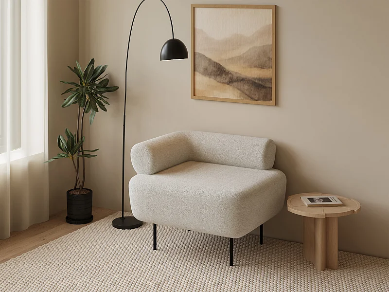 Fauteuil en tissu bouclette blanc cassé DORIGO