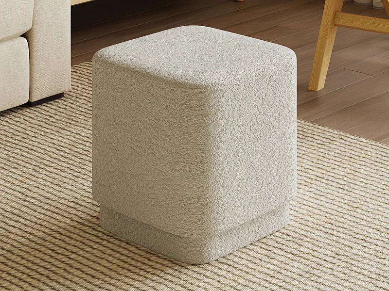 Pouf en tissu bouclette blanc cassé ELVORO