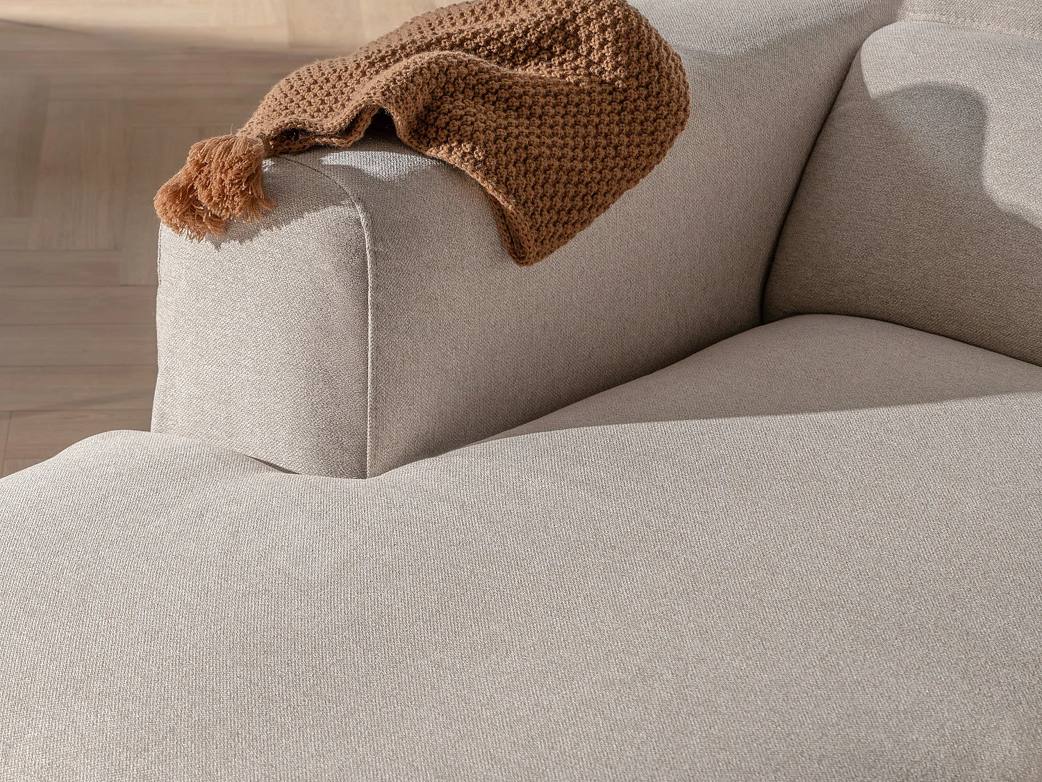 Canapé d'angle gauche en tissu chiné beige NELORIM