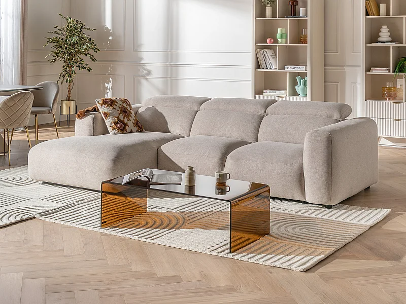 Canapé d'angle gauche en tissu chiné beige NELORIM