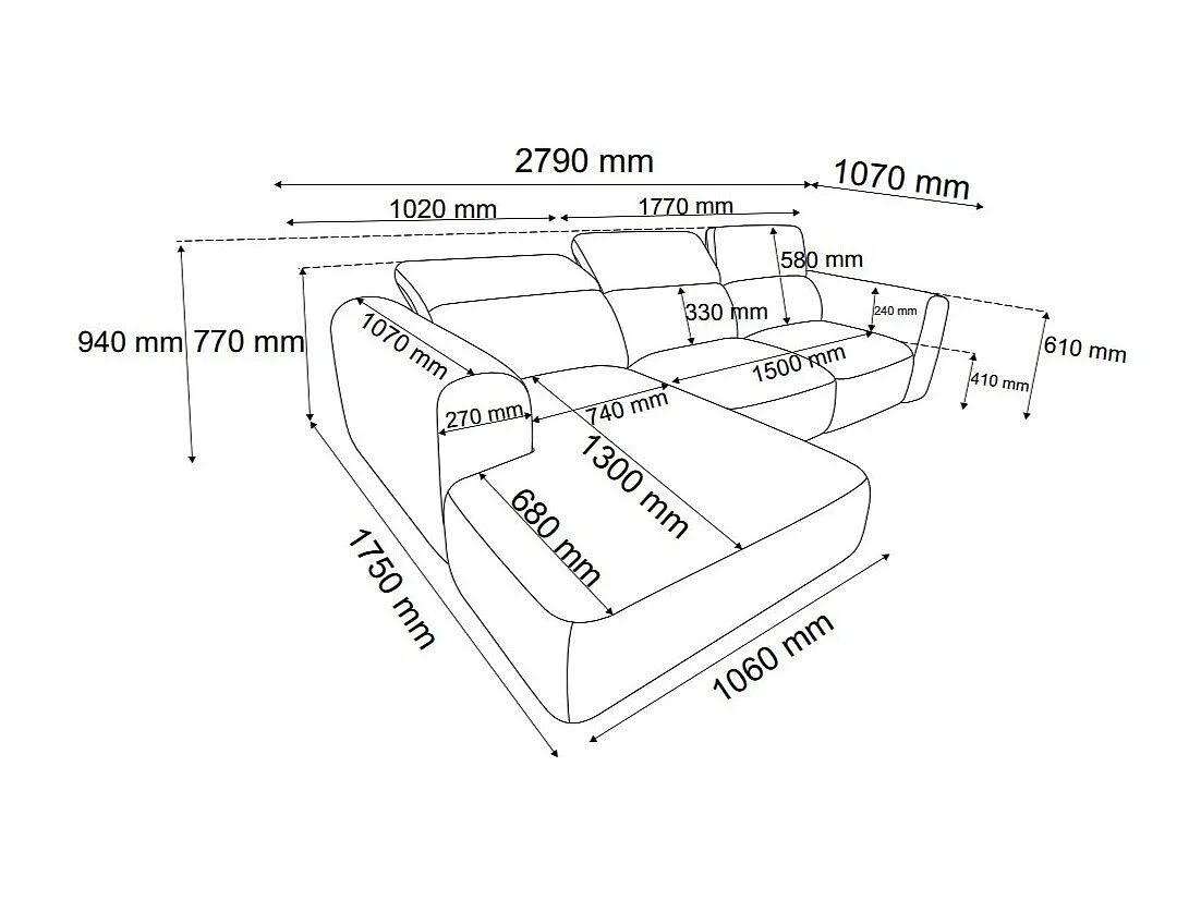 Canapé d'angle droit en tissu chiné beige NELORIM
