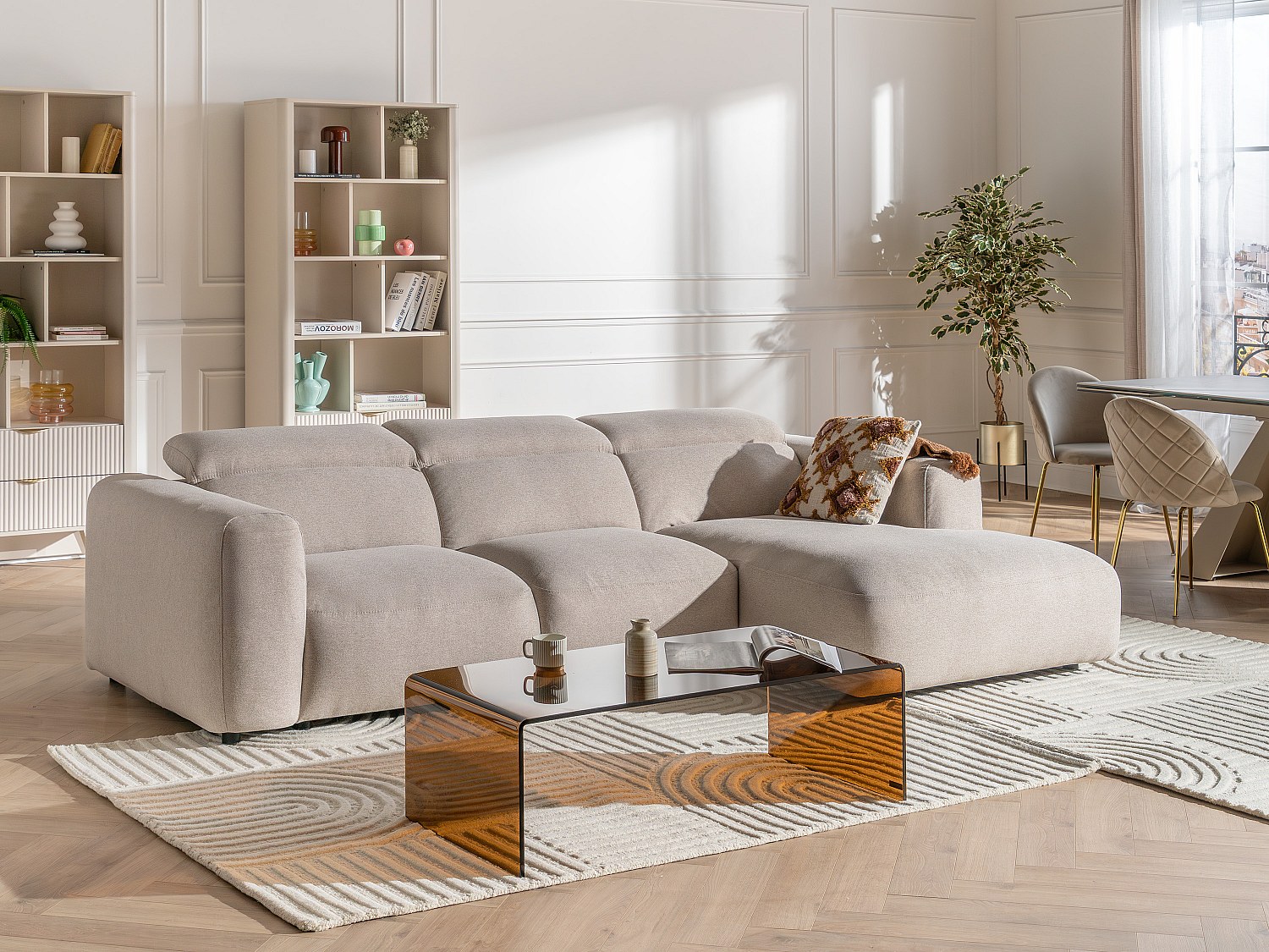 Vente-unique Ecksofa Rechts – Melierter Stoff – Beige – Nelorim