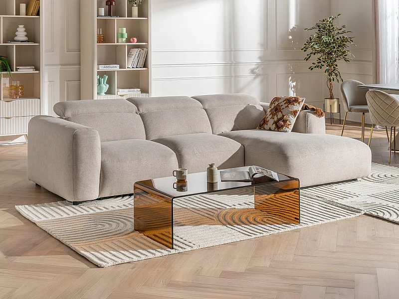 Canapé d'angle droit en tissu chiné beige NELORIM