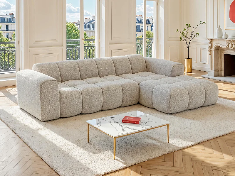 Ecksofa rechts - Chenille-Stoff - Beige - CALESO von Maison Céphy