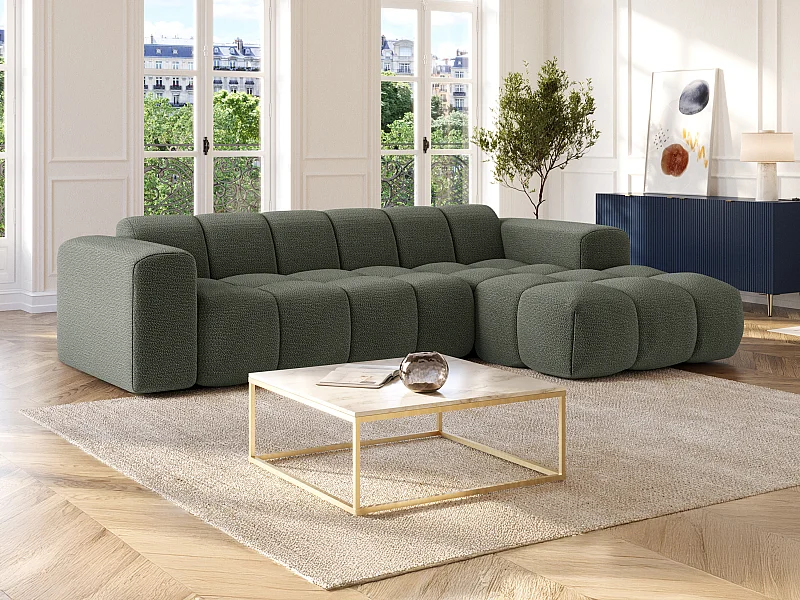 Ecksofa rechts - Chenille-Stoff - Grün - CALESO von Maison Céphy