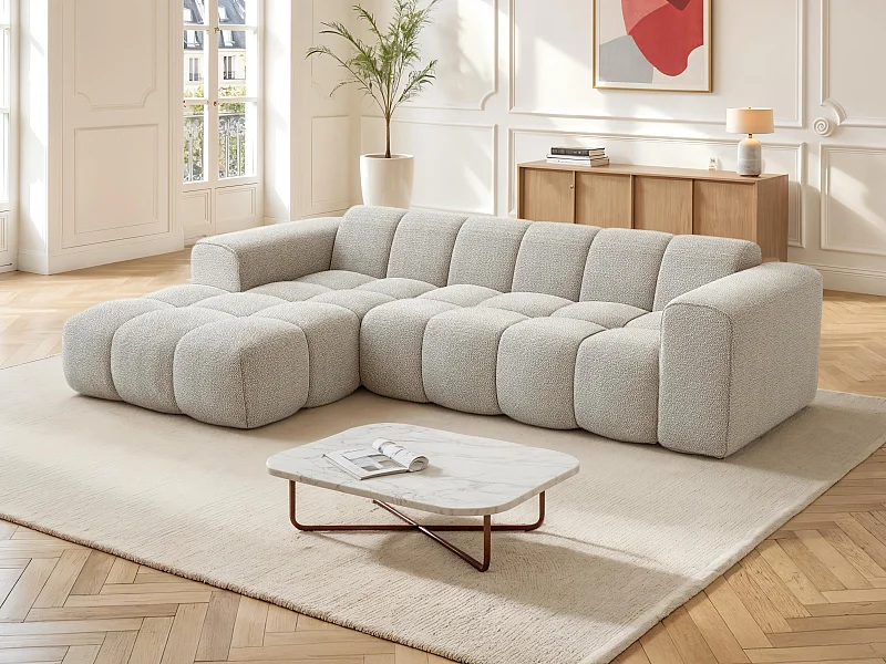 Linkerhoekbank in beige chenille stof - CALESO van Maison Céphy