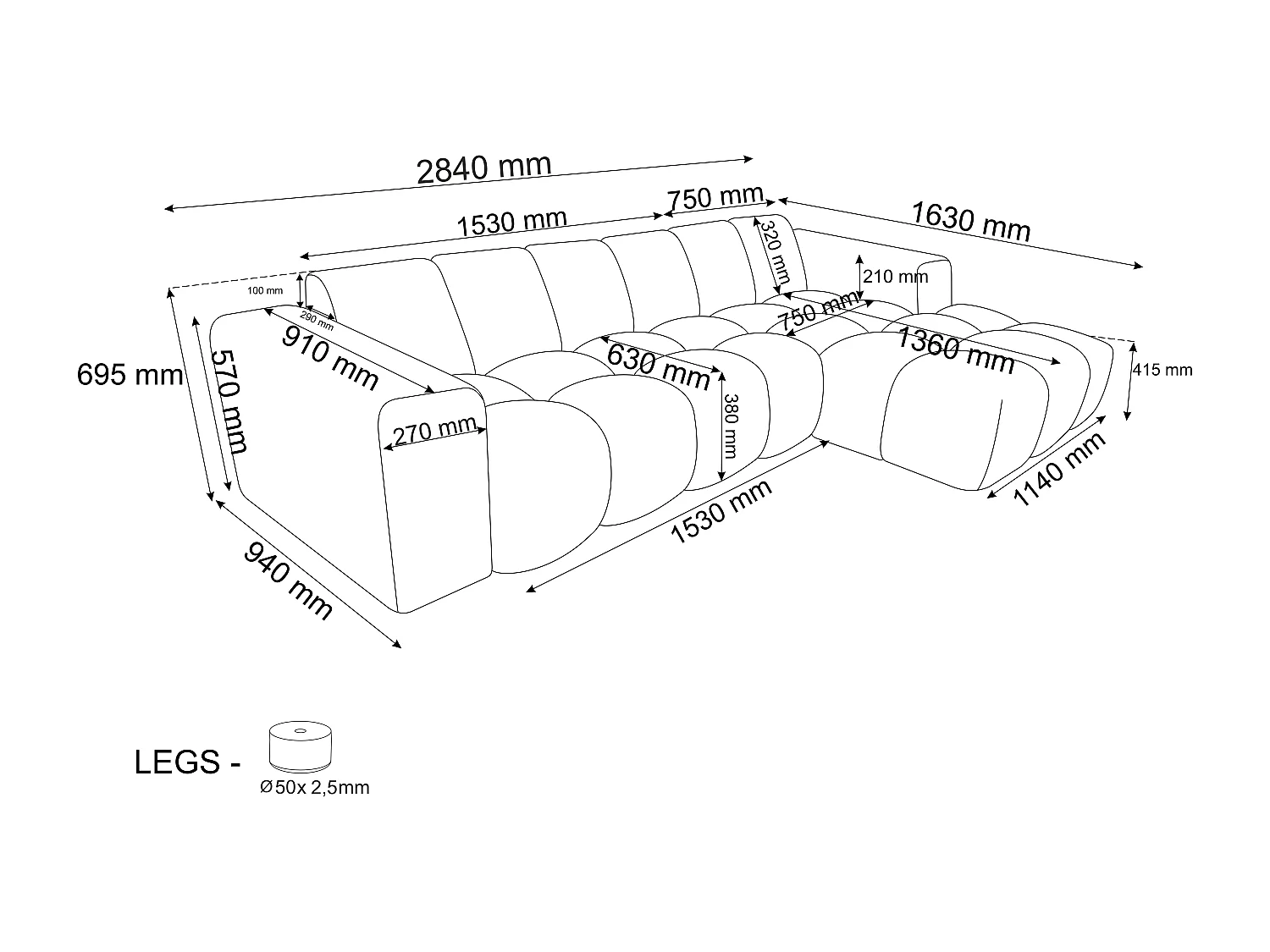 Canapé d'angle gauche en tissu chenille beige CALESO de Maison Céphy