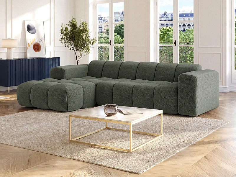 Canapé d'angle gauche en tissu chenille vert CALESO de Maison Céphy